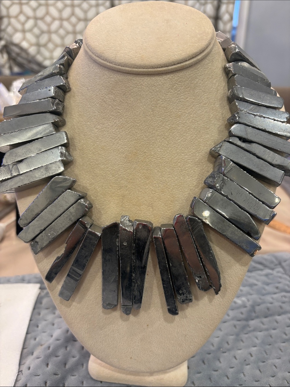 Vintage Statement Silver Organic Bars Statement Collar Necklace
